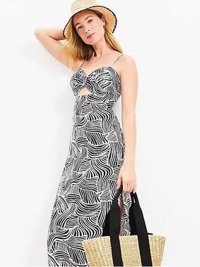 Loft Beach Linen Blend Cutout Twist Midi Dress